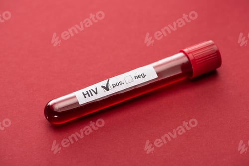Preview: positive hiv blood sample test on red background