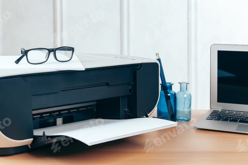 Preview: Copier or printer in a modern office interior close up