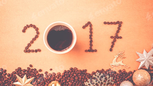 Preview: 2017 Coffee Beans And Christmas Decorations In Vintage Style For New Year Concept