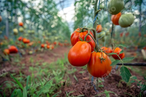 Preview: ripe tomatoes in the greenhouse on the organic farm
