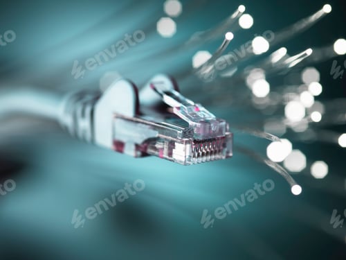 Preview: Internet network connector with fibre optics, close-up