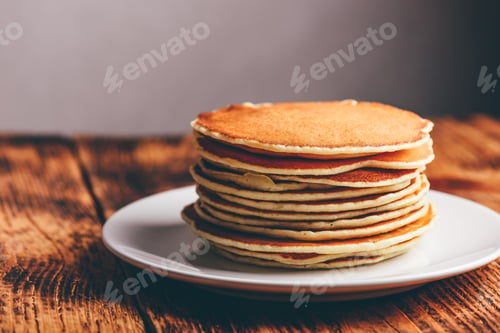 Preview: Stack of american pancakes on white plate