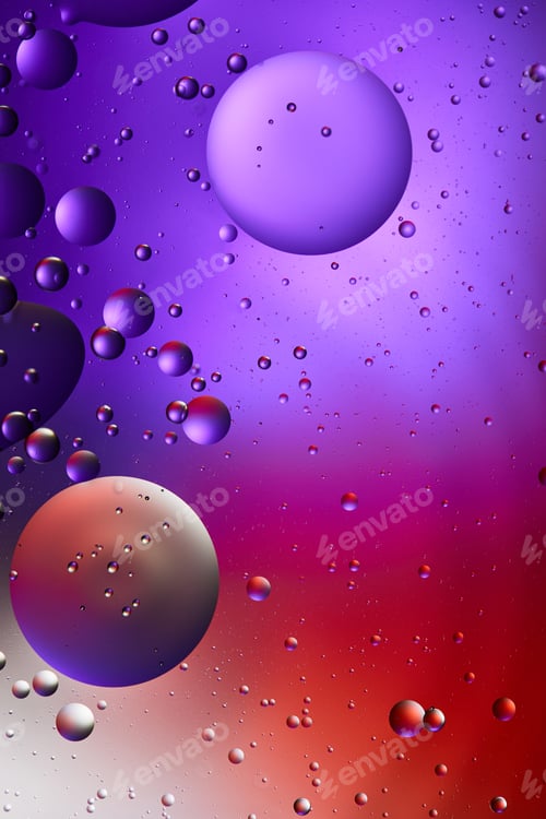 Preview: abstract creative purple and red color background from mixed water and oil bubbles