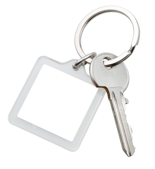 Preview: one door key and square keychain on ring