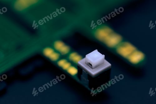 Preview: Macro shot of a green electronic circuit board with a very small detail