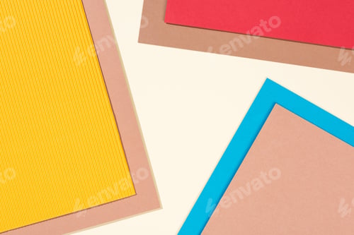 Preview: simple modern, blue, red, yellow and beige background with copy space