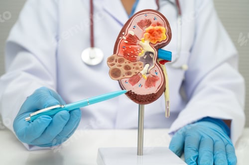 Preview: Chronic kidney disease, doctor with model for treatment urinary system,