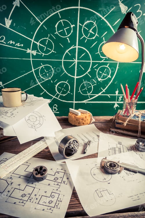 Preview: Vintage laboratory design of mechanical parts as education concept