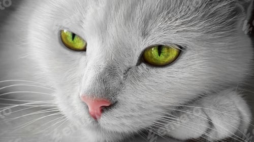 Preview: Portrait of adult white cat with green eyes