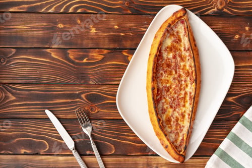 Preview: Pide - Turkish baked bread on wooden table