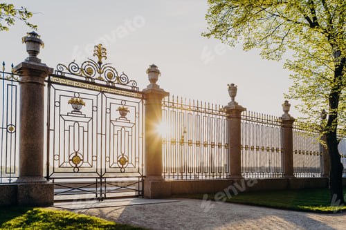 Preview: Gates of Summer Garden in Russia, Saint Petersburg. Sunny spring day