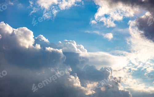 Preview: Cloud on blue sky background. White and grey color cloudscape, gloomy weather