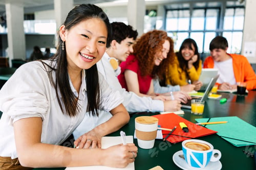 Preview: Portrait of asian college student woman smiling at camera
