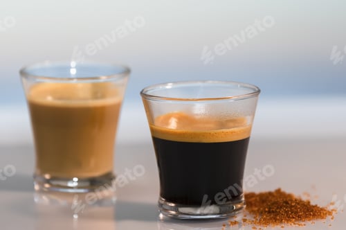 Preview: Closeup shot of glasses of espresso and frappe