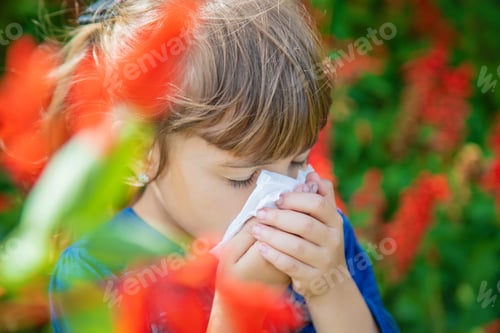 Preview: Seasonal allergy in a child. Coryza. Selective focus.