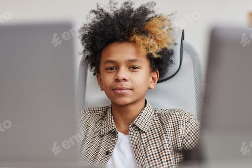 Preview: African-American Boy using Computer at Home