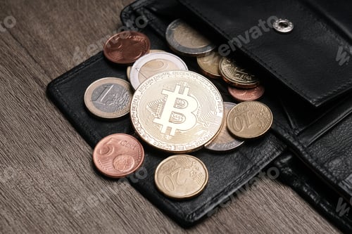 Preview: wallet with bitcoin euro and cent coins