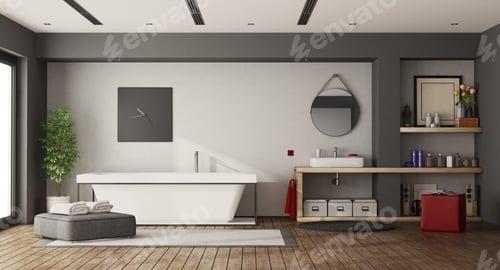 Preview: Large bathroom with bathtub and washbasin