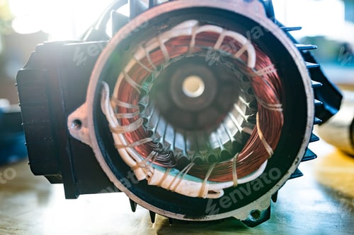 Preview: Close-up of a disassembled metal motor with wire