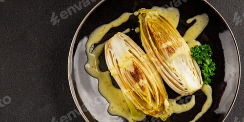 Preview: Chicory roasted or stewed fruit with sauce tasty snack fresh gourmet food background