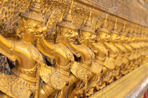 Preview: Golden pagoda at Temple of the Emerald Buddha in Bangkok, Thailand. Wat Phra Kaew and Grand palace