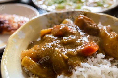 Preview: Homemade Curry Rice Food On Table At Home