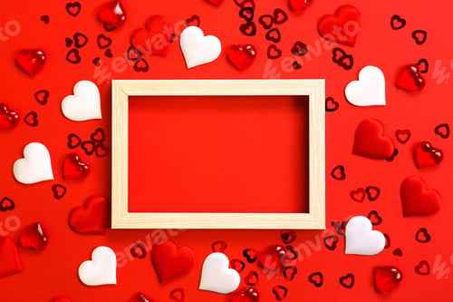 Preview: Text or photo frame in the center, surrounded by hearts.