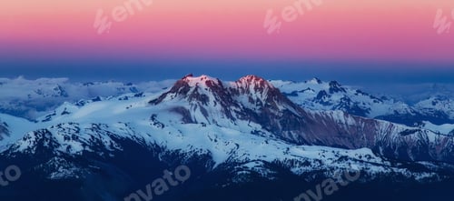 Preview: Canadian Mountain Landscape. Aerial Panoramic View. Sunny Sunset.