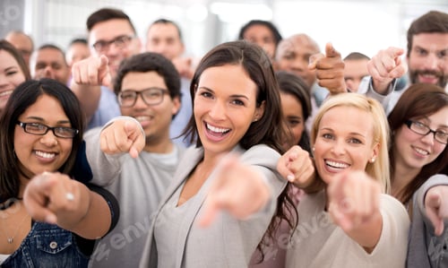 Preview: Shot of a group of smiling businesspeople pointing at the camera
