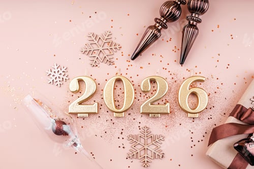 Preview: New Year Flat Lay with 2026 and Champagne Glass