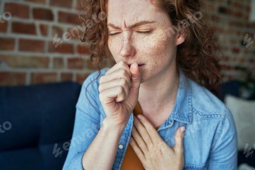 Preview: Caucasian red head woman coughing and having lungs infection