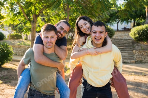 Preview: Happy friends having fun in the park