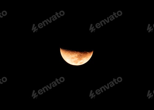 Preview: Beautiful texture of half moon during the waxing crescent phase in night sky