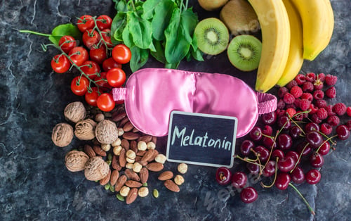 Preview: Foods containing melatonin on a beautiful background. Selective focus.