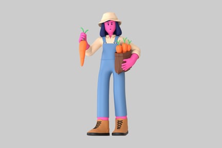 Preview: Cartoon farmer with carrot harvest