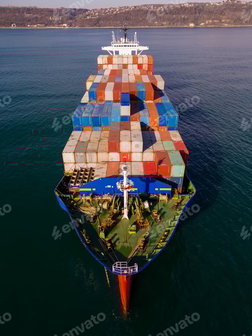 Preview: Aerial view container ship, shipping or transportation concept background.