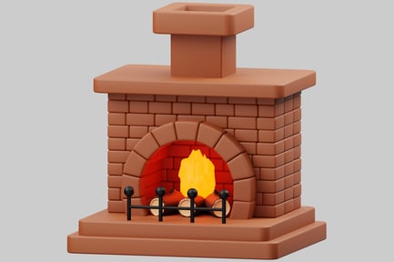 Preview: Brick fireplace with burning fire.