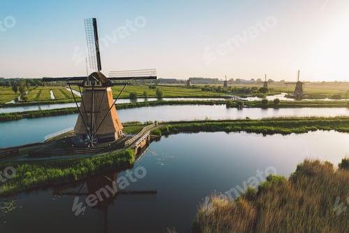 Preview: Dutch windmill at sunset