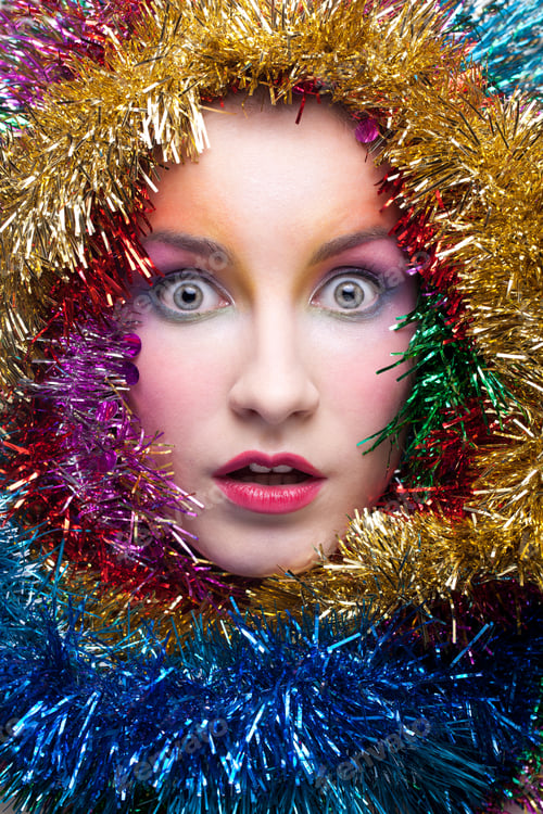 Preview: Christmas Masquerade Portrait Of Young Woman With Tinsel