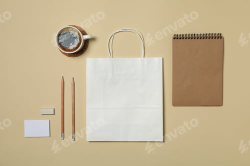 Preview: Mockup business brand template on beige background, space for text