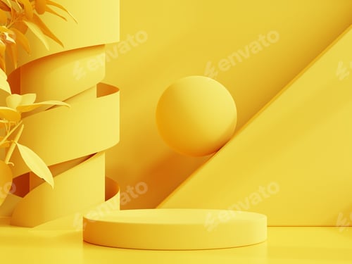 Preview: Yellow podium mockup display with for product presentation.