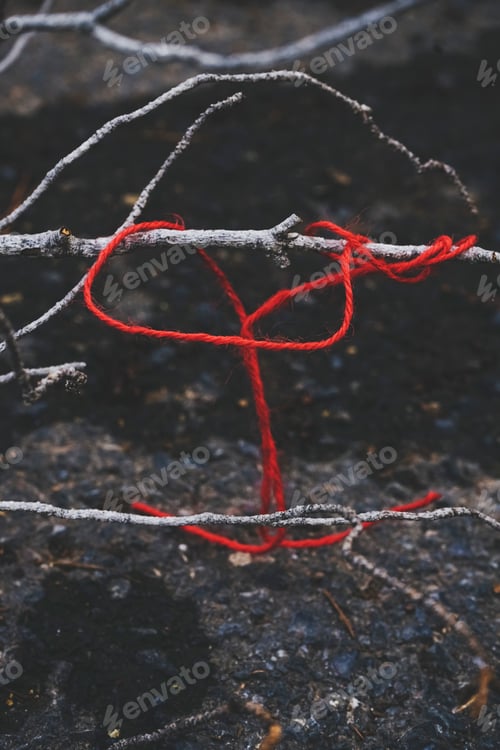 Preview: Red thread tangled in a dry branch