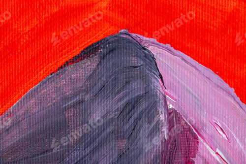 Preview: Abstract oil painting lilac gray mountain against red sunset sky