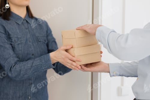 Preview: delivery of food and gifts, order food online. The courier brought food or clothing from the online
