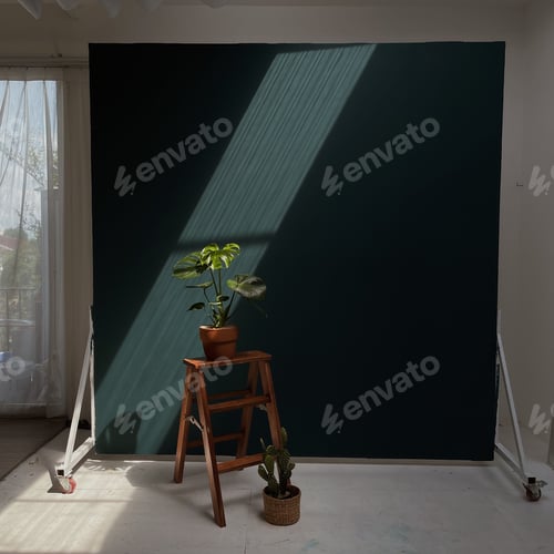 Preview: Vibrant house plant in a pot resting on a wooden stool laying beside it