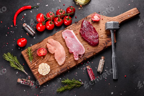 Preview: Raw fresh marbled meat Steak on a dark background
