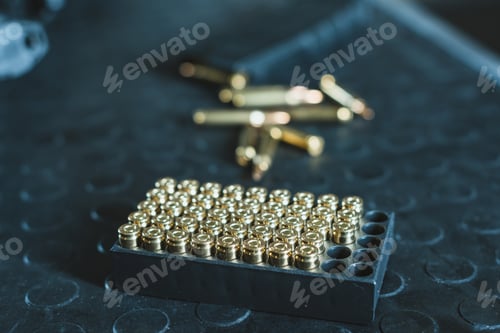 Preview: close up view of bullets in stand on table