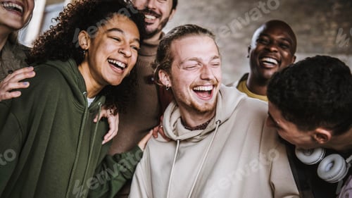 Preview: Group of best friends having fun laughing together outside