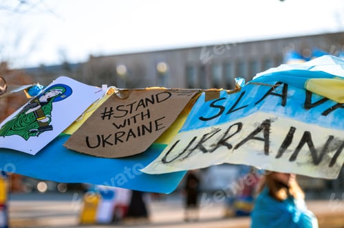 Preview: Protest against the Russian invasion in Ukraine at the Russian Embassy in Riga, Latvia