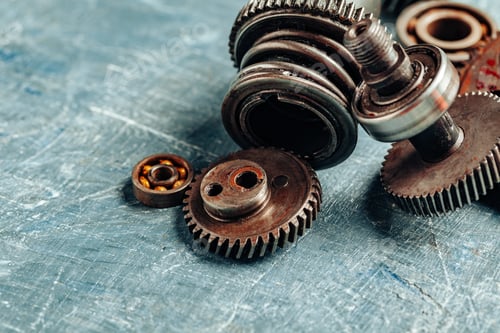 Preview: Close up of old rusty car parts on dark background